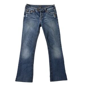 Silver Jeans Tina Bootcut Flare Denim Distressed Copper Buttons Women 29x30 Y2K